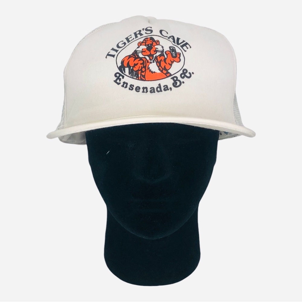 Vintage Y2k 80’s 90’s Graphic SnapBack Trucker Hat Tiger’s Cave Ensenada Mexico